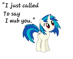 Size: 5000x4000 | Tagged: safe, dj pon-3, vinyl scratch, g4, bronybait, female, i just called to say i love you, pun, solo, song reference, stevie wonder, text, wub
