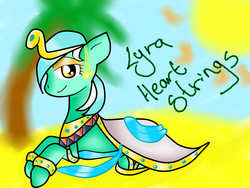 Size: 1600x1200 | Tagged: safe, artist:voidless-rogue, lyra heartstrings, pony, unicorn, g4, clothes, egypt, female, lidded eyes, looking at you, prone, smiling, solo