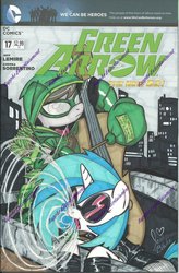 Size: 724x1104 | Tagged: safe, artist:ponygoddess, dj pon-3, octavia melody, vinyl scratch, g4, black canary, cello, clothes, costume, cover, crossover, dc comics, green arrow, hilarious in hindsight, musical instrument, new 52, traditional art