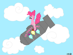 Size: 1024x768 | Tagged: safe, artist:mrvillan, pinkie pie, earth pony, pony, g4, atomic bomb, bomb, dr. strangelove, female, nuclear weapon, partillery, party bomb, riding a bomb, solo