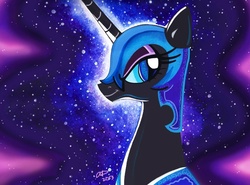 Size: 681x503 | Tagged: safe, artist:aurora-chiaro, nightmare moon, g4, female, solo