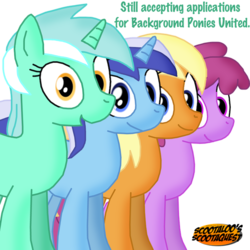 Size: 768x768 | Tagged: safe, artist:ajmstudios, apple cobbler, berry punch, berryshine, lyra heartstrings, minuette, earth pony, pony, unicorn, g4, apple family member, background pony, female, mare, simple background, transparent background
