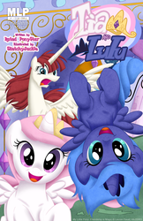 Size: 1200x1854 | Tagged: safe, artist:sketchyjackie, princess celestia, princess luna, oc, oc:fausticorn, g4, cewestia, cover, female, filly, filly celestia, filly luna, lauren faust, woona, younger