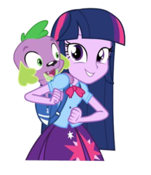 Size: 439x507 | Tagged: safe, spike, twilight sparkle, dog, equestria girls, g4, backpack, dash for the crown, duo, equestria girls prototype, game, simple background, spike the dog, transparent background, vector