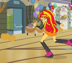 Size: 400x350 | Tagged: safe, sunset shimmer, equestria girls, g4, my little pony equestria girls, balloon, crown, element of magic, equestria girls prototype, faic, female, looking back, prototype, solo