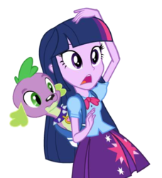 Size: 428x470 | Tagged: safe, spike, twilight sparkle, dog, equestria girls, g4, backpack, dash for the crown, duo, equestria girls prototype, simple background, spike the dog, transparent background, vector, worried
