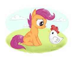 Size: 512x412 | Tagged: safe, artist:shadowstar-12, scootaloo, chicken, g4, scootachicken