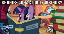 Size: 882x479 | Tagged: safe, spike, twilight sparkle, g4, book, image macro, viking