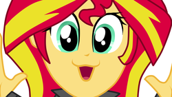 Size: 1191x670 | Tagged: safe, artist:hannah-joy64, sunset shimmer, equestria girls, g4, :3, faic, female, pinkie's catface, simple background, solo, vector, white background