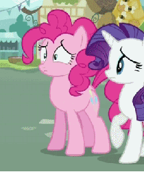 Size: 295x350 | Tagged: safe, screencap, pinkie pie, rarity, ostrich, g4, putting your hoof down, animated, burying, facehoof, female, head pat, pat, reaction image