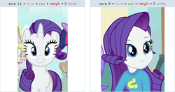 Size: 519x272 | Tagged: safe, screencap, rarity, human, equestria girls, g4, my little pony equestria girls, comparison, cropped, exploitable meme, human ponidox, juxtaposition, juxtaposition win, meme