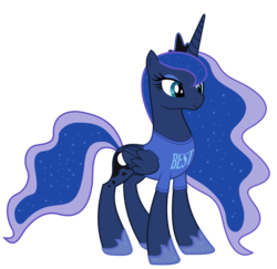 Size: 1500x1457 | Tagged: safe, artist:alexiy777, edit, idw, princess luna, alicorn, pony, g4, spoiler:comic, spoiler:comic09, best pony, clothes, female, idw showified, magic shirt, mare, simple background, solo, t-shirt, transparent background, vector