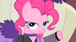 Size: 1280x720 | Tagged: safe, screencap, pinkie pie, earth pony, pony, g4, over a barrel, choker, clothes, dress, female, lidded eyes, one of the animators actually made this, puffy sleeves, saloon dress, saloon pinkie, solo