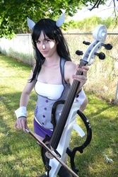 Size: 3072x4608 | Tagged: dead source, safe, artist:everage, artist:frinda-frisk, octavia melody, human, g4, clothes, cosplay, irl, irl human, musical instrument, photo, skirt, solo