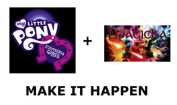 Size: 1337x796 | Tagged: safe, equestria girls, g4, exploitable meme, magicka, make it happen, meme, meta, my little pony logo