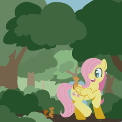 Size: 1000x1000 | Tagged: safe, artist:coggler, fluttershy, g4, animal, female, forest, smiling, solo