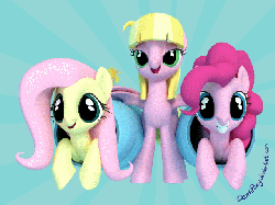 Size: 640x480 | Tagged: safe, artist:deathpwny, fluttershy, pinkie pie, oc, g4, 3d, andrea libman, animated, blender, ponified, voice actor