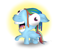 Size: 3400x2900 | Tagged: safe, artist:wonder-waffle, idw, rainbow dash, scootaloo, pegasus, pony, g4, clothes, costume, nightmare fuel, obsession, pony costume, scootobsession, solo