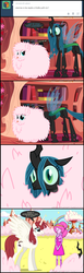 Size: 660x2155 | Tagged: safe, artist:mixermike622, queen chrysalis, oc, oc:fausticorn, oc:fluffle puff, tumblr:ask fluffle puff, g4, adventure time, comic, crossover, golden oaks library, lauren faust, male, ponified, princess bubblegum