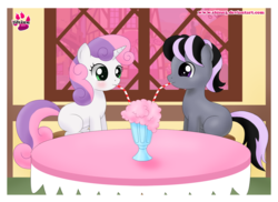 Size: 1200x873 | Tagged: safe, artist:shinn3, sweetie belle, oc, g4, canon x oc, commission, milkshake, sharing a drink, shipping, straw
