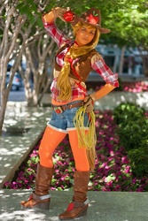 Size: 600x900 | Tagged: safe, artist:supernovadobe, applejack, human, g4, bodypaint, cosplay, irl, irl human, photo, solo