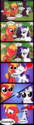 Size: 1000x3600 | Tagged: safe, artist:coltsteelstallion, big macintosh, rarity, earth pony, pony, unicorn, g4, applebucking, blushing, colt, colt big macintosh, comic, cooties, cute, duo, duo male and female, female, filly, filly rarity, heartbreak, kissing, macabetes, male, raribetes, ship:rarimac, shipping, shipping denied, stallion, straight, tower of pimps, younger