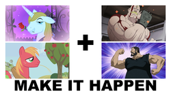 Size: 1280x720 | Tagged: safe, big macintosh, prince blueblood, earth pony, pony, g4, alex louis armstrong, exploitable meme, fullmetal alchemist, make it happen, male, manliness, manly, meme, sig curtis, stallion