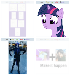 Size: 536x567 | Tagged: safe, twilight sparkle, g4, cosplay, exploitable meme, juxtaposition, juxtaposition win, meme