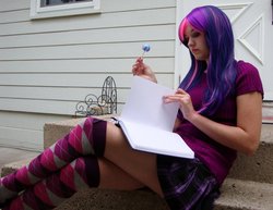 Size: 900x696 | Tagged: safe, artist:lilium666, twilight sparkle, human, g4, checkered socks, cosplay, irl, irl human, photo, solo