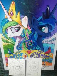 Size: 768x1024 | Tagged: safe, artist:andy price, princess celestia, princess luna, gamer luna, g4, poster