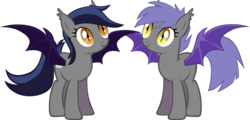 Size: 3132x1507 | Tagged: dead source, safe, artist:zee66, oc, oc only, oc:echo, oc:midnight blossom, bat pony, pony, g4, death stare, duo, female, mare, simple background, transparent background, vector