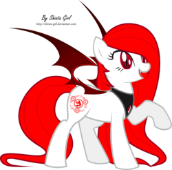 Size: 2881x2831 | Tagged: safe, artist:shinta-girl, oc, oc only, oc:scarlet, bat pony, pony, fangs, female, mare, shintacorp, simple background, solo, transparent background, vector