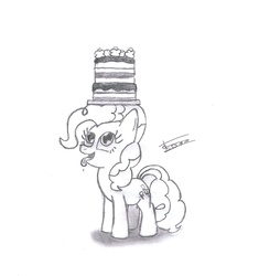 Size: 1296x1379 | Tagged: safe, artist:crade, pinkie pie, g4, cake, female, monochrome, solo, tongue out