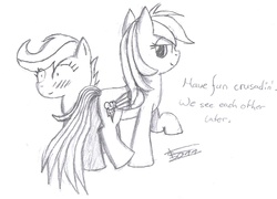 Size: 1115x803 | Tagged: safe, artist:crade, rainbow dash, scootaloo, pegasus, pony, g4, blushing, butt, female, filly, foal, implied foalcon, lesbian, mare, monochrome, plot, pseudoincest, ship:scootadash, shipping