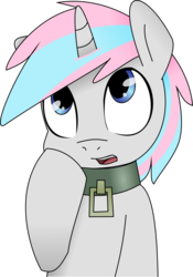 Size: 7441x10627 | Tagged: safe, artist:grumblepluck, artist:knoeki, edit, oc, oc only, oc:knoeki, pony, unicorn, absurd resolution, collar, female, recolor, simple background, solo, transparent background, vector