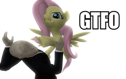 Size: 960x600 | Tagged: safe, artist:pinkie diane roosevelt phd, fluttershy, g4, 3d, gmod, gtfo, reaction image, slenderman