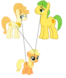 Size: 2160x2536 | Tagged: safe, applejack, aunt orange, uncle orange, earth pony, pony, g4, analysis, female, filly, headcanon, male, mare, ship:the oranges, stallion