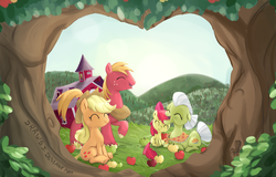 Size: 1821x1164 | Tagged: safe, artist:drawsj, apple bloom, applejack, big macintosh, granny smith, earth pony, pony, g4, apple family, male, stallion