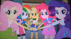 Size: 1214x679 | Tagged: safe, screencap, applejack, fluttershy, pinkie pie, rainbow dash, rarity, twilight sparkle, equestria girls, g4, my little pony equestria girls, female, mane six