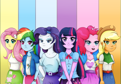 Size: 1024x714 | Tagged: safe, artist:antixi, applejack, fluttershy, pinkie pie, rainbow dash, rarity, twilight sparkle, alicorn, equestria girls, g4, humane five, humane six, twilight sparkle (alicorn)