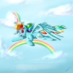 Size: 3200x3200 | Tagged: safe, artist:azgamerman, rainbow dash, g4, cloud, cloudy, female, flying, rainbow, solo