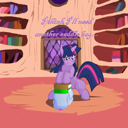 Size: 2500x2500 | Tagged: safe, artist:big-mac-a-brony, twilight sparkle, pony, g4, bipedal, book, camping, female, golden oaks library, library, saddle bag, solo, standing