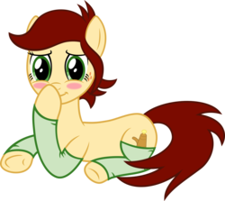 Size: 3400x3039 | Tagged: safe, artist:vaderpl, oc, oc only, oc:canni soda, earth pony, pony, blushing, clothes, hoof on face, lying down, prone, simple background, socks, solo, transparent background, underhoof
