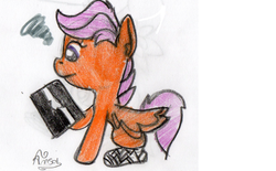 Size: 1757x1091 | Tagged: safe, artist:amsol, scootaloo, g4, broken leg, traditional art, x-ray, x-ray picture