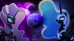 Size: 1920x1080 | Tagged: safe, artist:mr-kennedy92, nightmare moon, nightmare rarity, g4, cutie mark, duality, mare in the moon, moon, self ponidox, vector, wallpaper