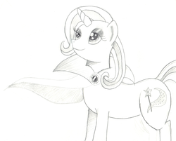 Size: 3105x2498 | Tagged: safe, artist:wilshirewolf, trixie, pony, unicorn, g4, female, mare, monochrome, smiling, solo