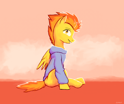 Size: 1024x859 | Tagged: safe, artist:themightycoolblender, spitfire, pegasus, pony, g4, clothes, female, hoodie, looking at you, solo