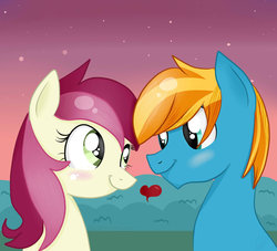 Size: 939x851 | Tagged: safe, artist:balloons504, roseluck, oc, pony, g4, blushing, canon x oc, female, male, shipping, straight