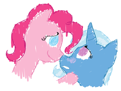Size: 900x675 | Tagged: safe, artist:aaron amethyst, pinkie pie, trixie, g4, blushing, female, lesbian, ship:trixiepie, shipping