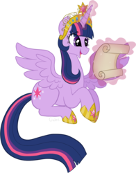 Size: 1039x1326 | Tagged: safe, artist:deerspit, twilight sparkle, alicorn, pony, g4, big crown thingy, female, magic, mare, scroll, simple background, solo, transparent background, twilight sparkle (alicorn)